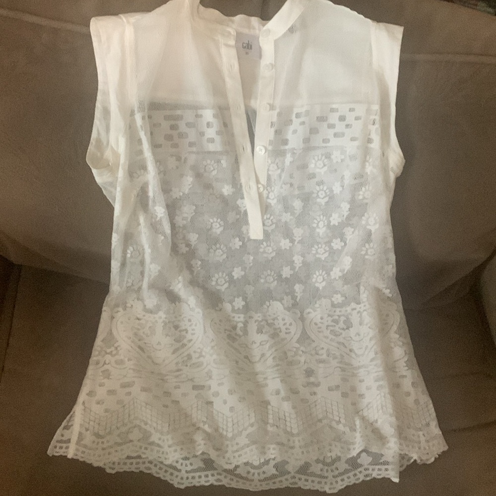 Elegant White Lace Sleeveless Top Prudence by Cabi